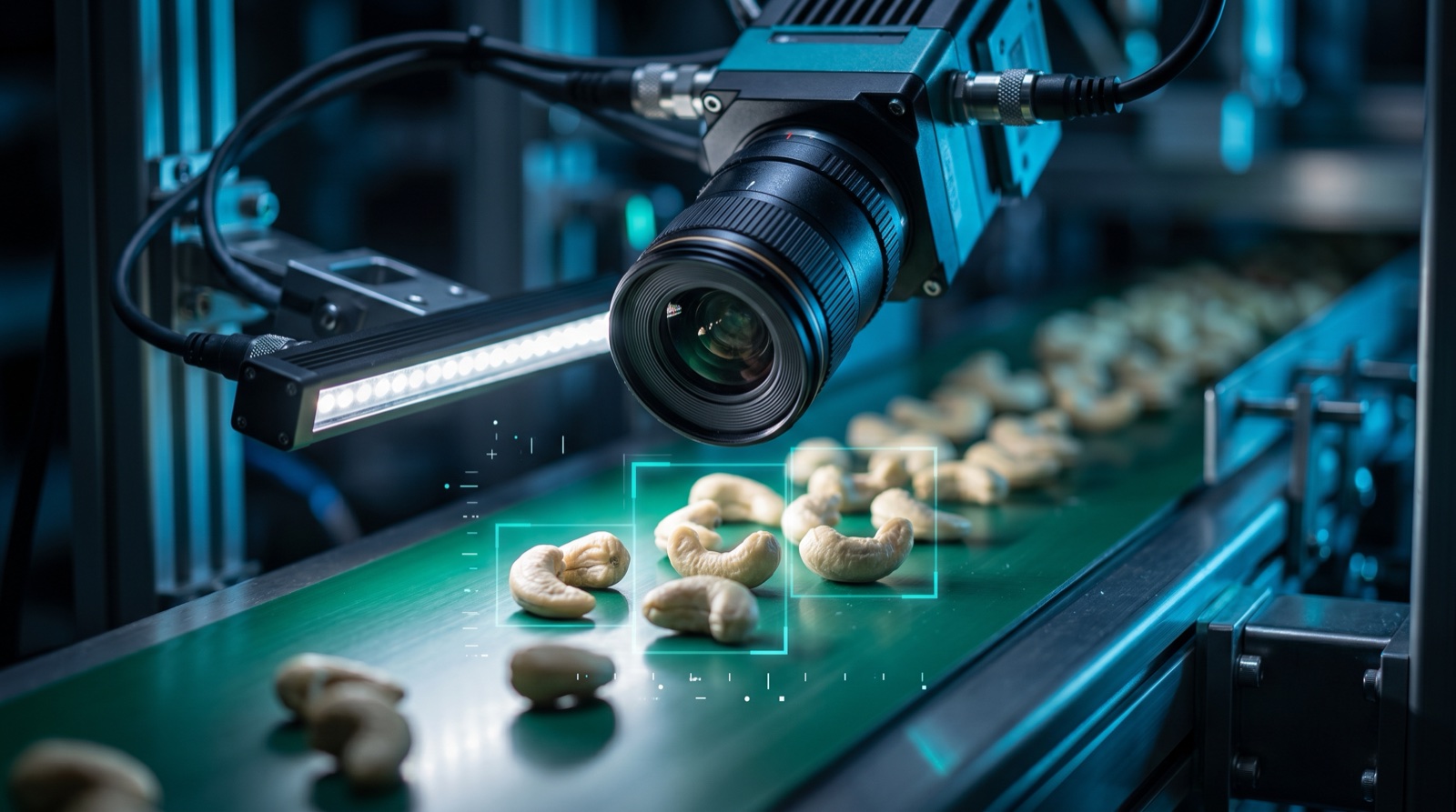 Industrial vision camera inspecting items at line speed